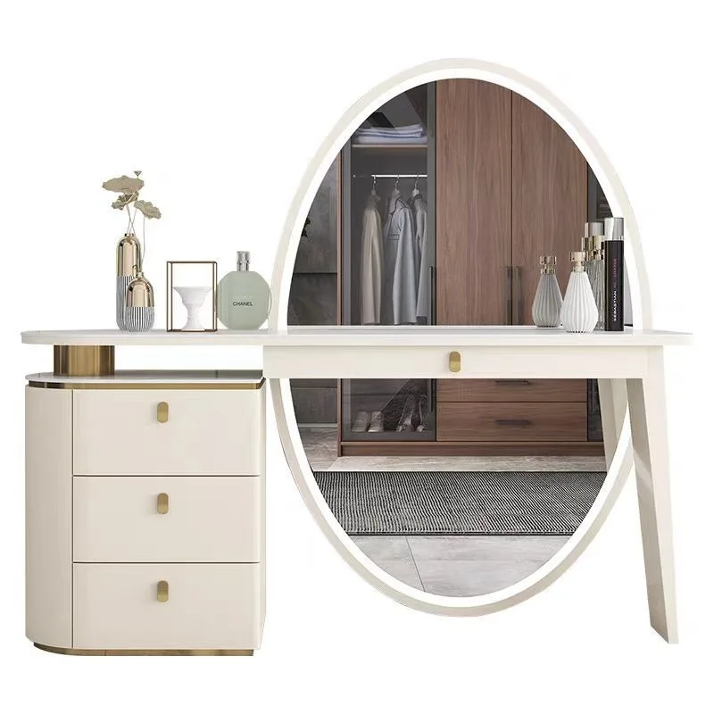 Cream style premium dresser, simple modern master bedroom makeup table, full body floor full-length dressing mirror storage
