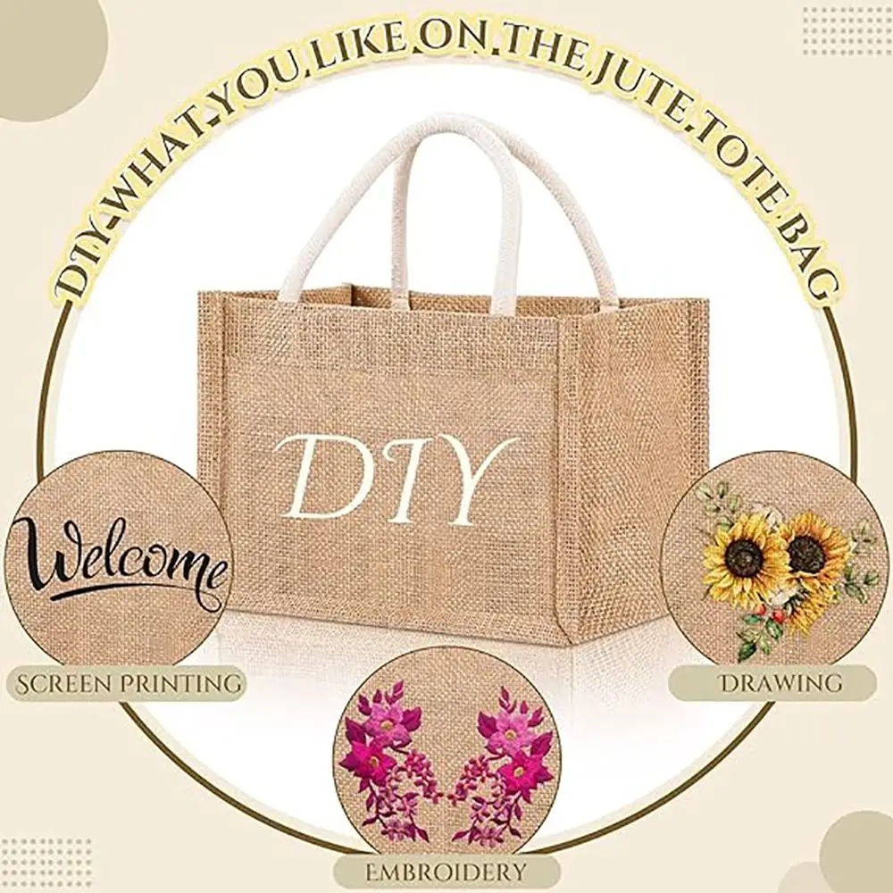 Gift DIY Burlap Tote Bags Durable Blank Jute Reusable Bag with Handle Canvas Bag