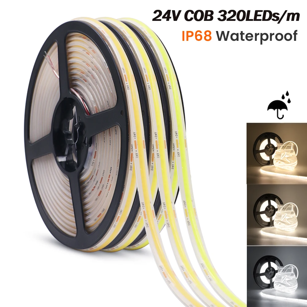 

COB LED Strip Lights 24V 320Leds/m Linear Lighting 3000K 4000K 6000K Flexible COB Light Outdoor IP68 Waterproof Led Light Strips