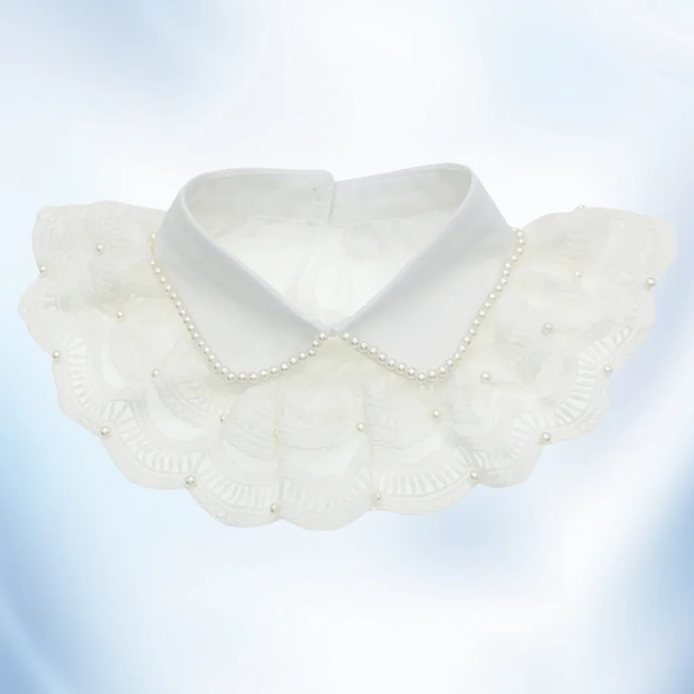

Water Soluble Pearl Cape Lace False Collar For Women Fashion Neckline Wedding Party Wear Stretchy Clothing Decor White