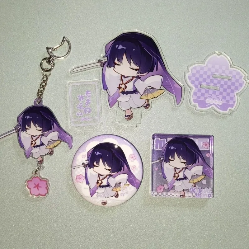 4Pcs/Lot Game Wanderer Keychain Acrylic Figure Stand Model Kabukimono Balladee Scaramouche Kunikuzushi  Hat Guy 58mm Badge Gift