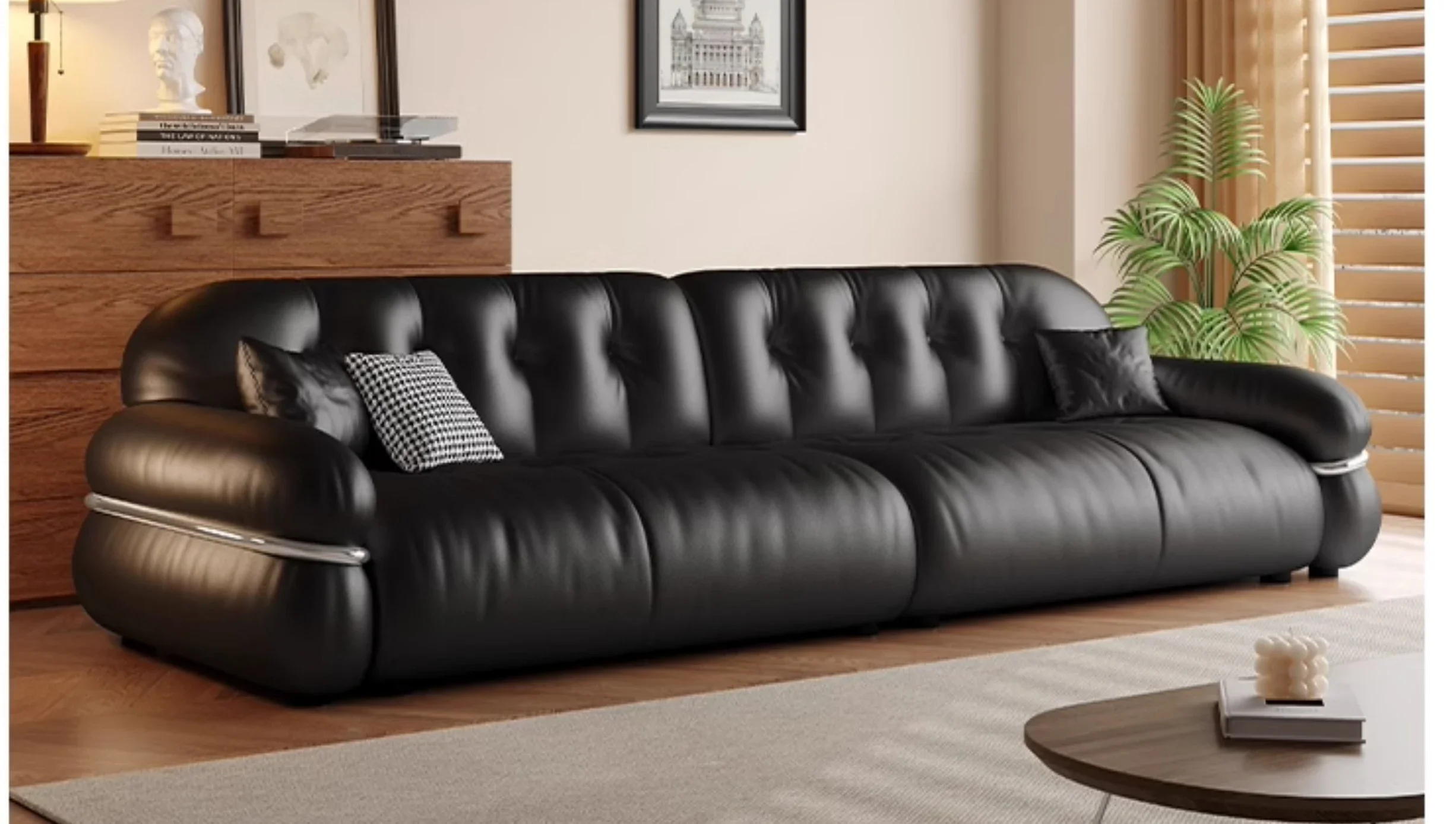 French designer brown sugar electric retractable straight push cloud sofa black leather retro style functional sofa bed