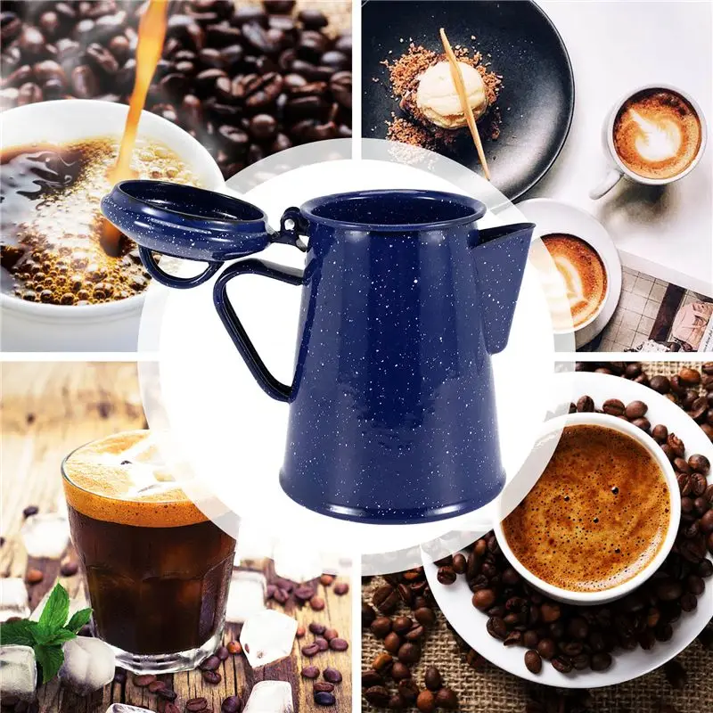 PORK-1.2L Enamel Coffee Pot Hand Tea Water Kettle Teapot Vintage Home Decor Starry Sky Blue Teapot Cafe Tools