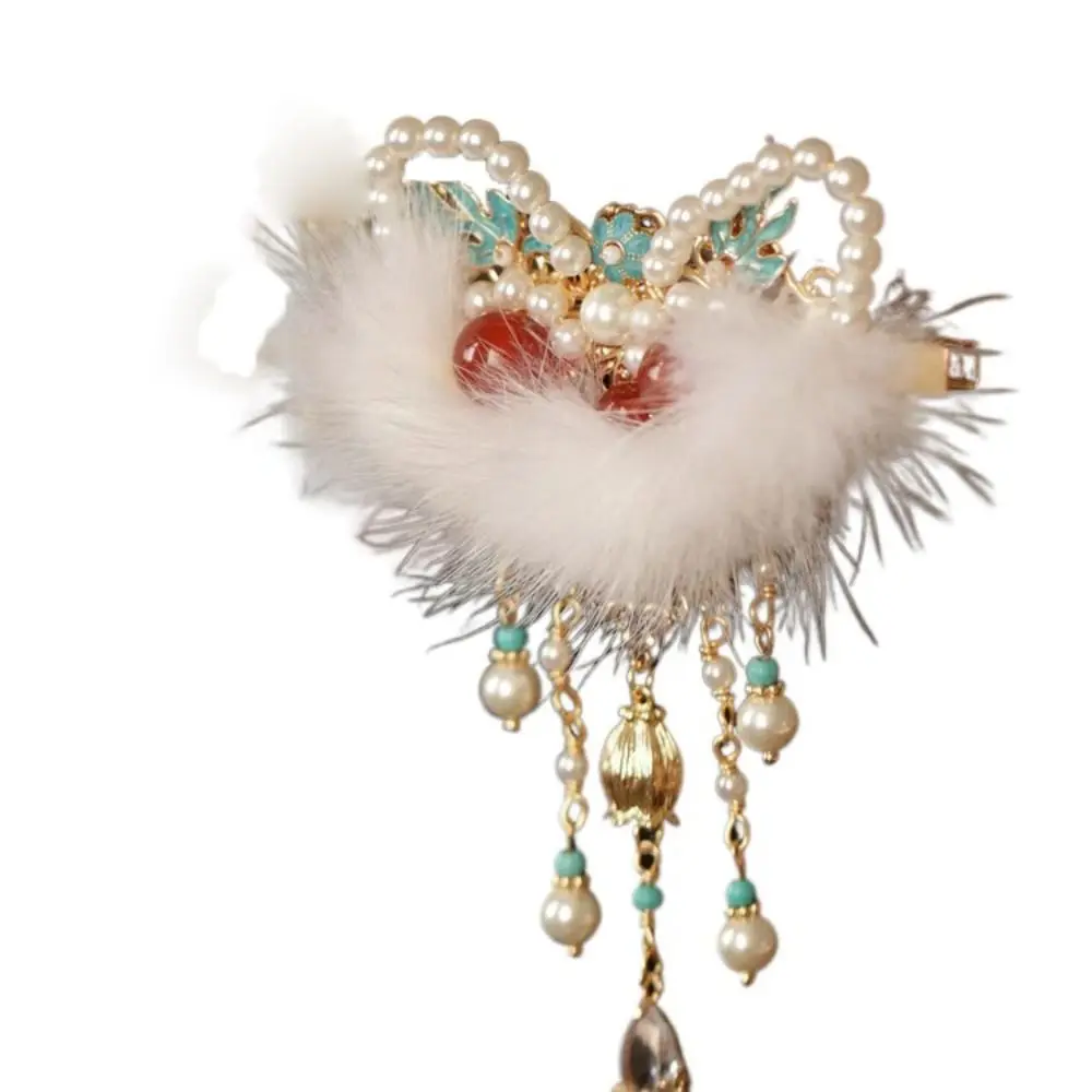 

Sweet Tassel Lion Hairpin Plush Ball Cloth Chinese New Year Headwear Good Lucky Ancient Headwear Ancient Style Hairpin Daily