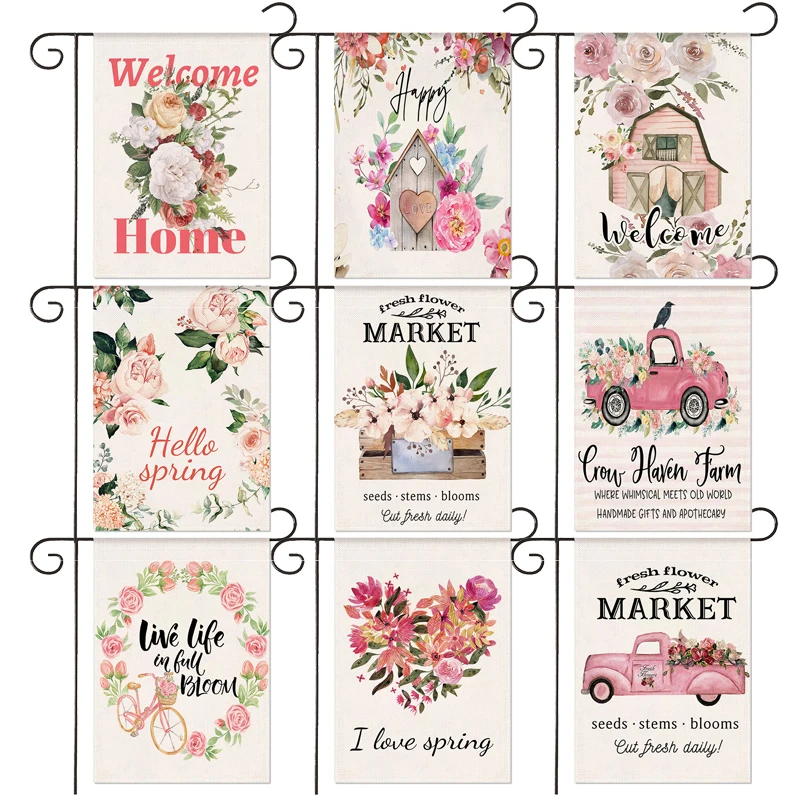 Spring Floral Welcome Garden Flag Hello Spring Garden Decor Outdoor Banner 30*45cm  Farmhouse fall decor