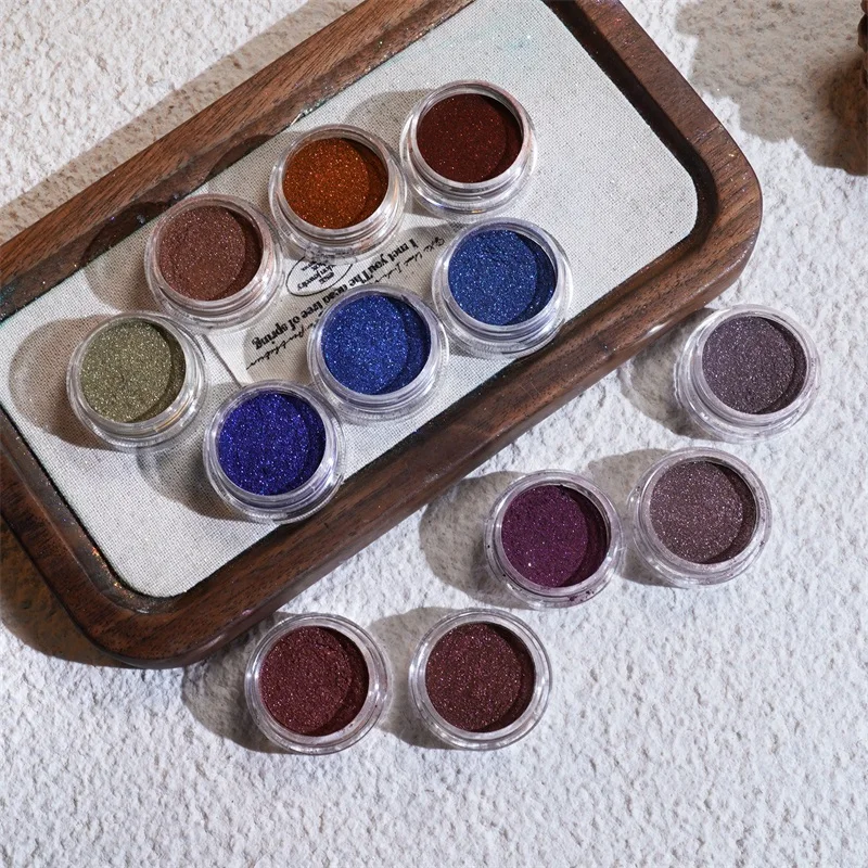 HNDO جديد 12 لون عين القط مسحوق مغناطيسي مسمار الفن بريق لطلاء الجل تصميم احترافي الصباغ فرك الغبار