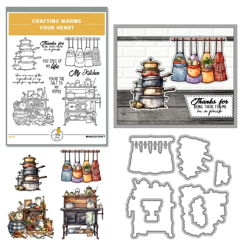 Kitchen Cooking Accessories Cutting Dies Clear Stamp DIY Scrapbooking Metal Dies Silicone Stamp For Cards Album Decor