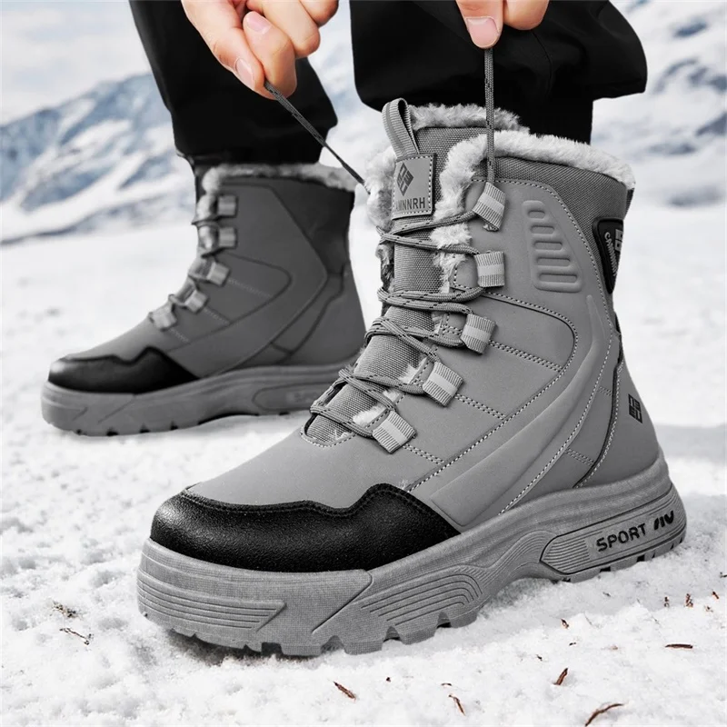 

Winter Leather Boots with Fur Outdoor Men's Snow Boots Waterproof Non-slip Ankle Boots Work Cotton Boots Climbing Trekking Boots