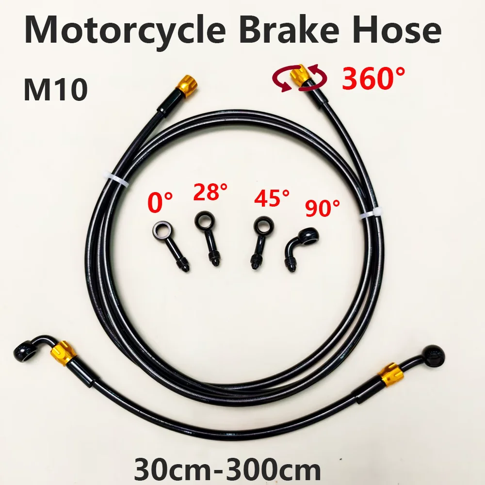 M10 0° 28° 45° 90°Stainless Steel Braided Motorcycle Black Brake Hose Line Oil Pipe Clutch Tube with 360 Degree Rotatable Banjo