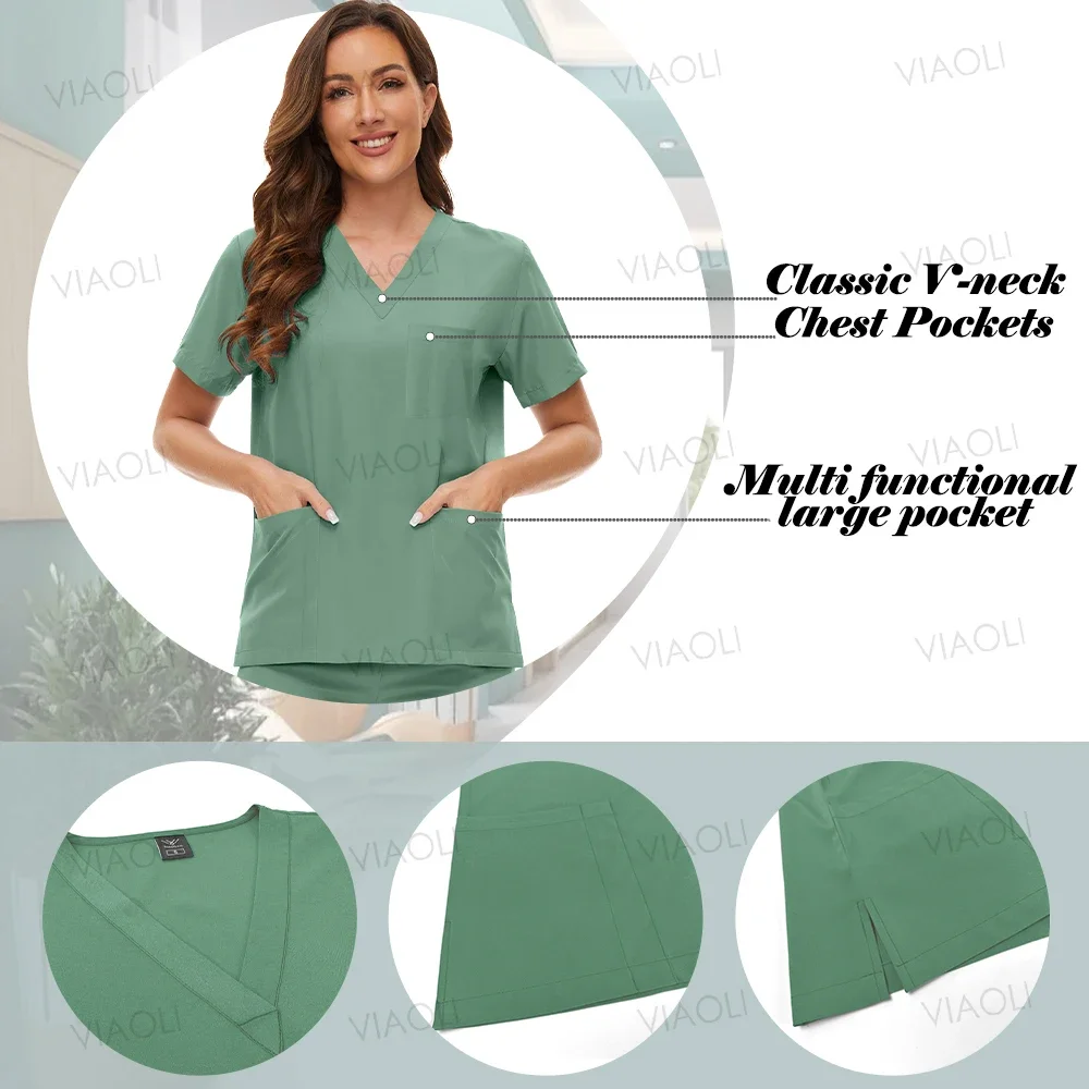 Unisex Profissional Uniformes de Trabalho Hospitalar Minimalista Bolso Scrubs Conjuntos, Tops Cirúrgicos, Calças, Enfermeira Uniformes Médicos, de Secagem Rápida