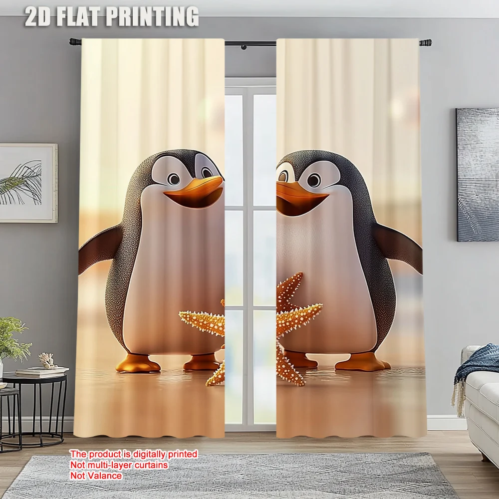 

2pc, Drapes Beach Penguin Protecting Privacy Festive Holiday for aesthetic room decor