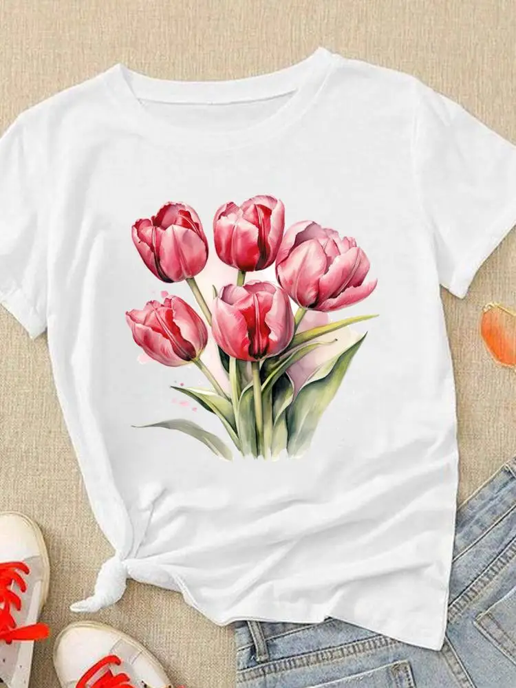 Bloem Zoete Jaren 90 Schattige Mooie Vrouwen Mode T-Shirt Cartoon T-Shirts T-Shirts T-Shirt Casual Bedrukt Grafische T-Top Dameprint Kleding