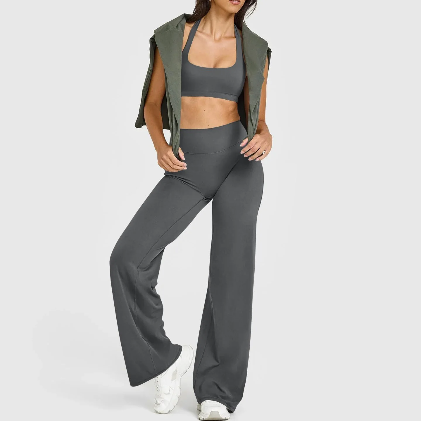 Vrouwen hoge taille wijde pijpen yogabroek losse flare legging buikcontrole rechte trainingsbroek casual loungebroek fitness