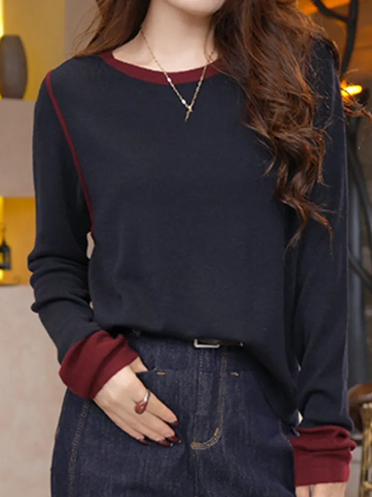 سترة نسائية من الصوف المحبوك طويلة Sve Crew Ne مريحة بطبقة أساسية irt Faionable سترة علوية للتنقل قصة مستقيمة #2