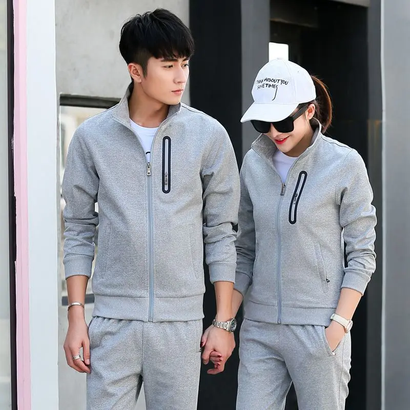 spring women men sportswear tracksuit zip up jacket sweatshirt+pant lovers couple running jogger fitness gym casual sport set