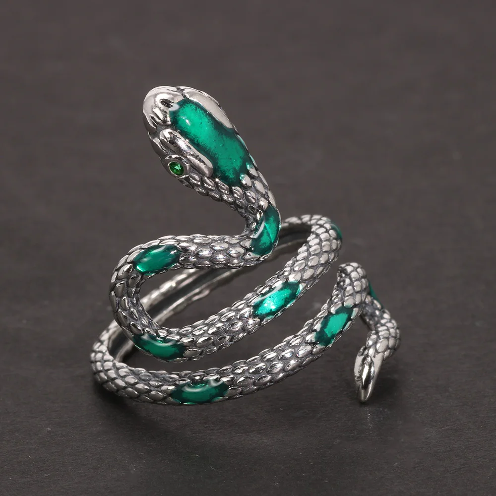 Sortija Plata Ley 925M Mujer Serpiente Reliada Piedras Azules