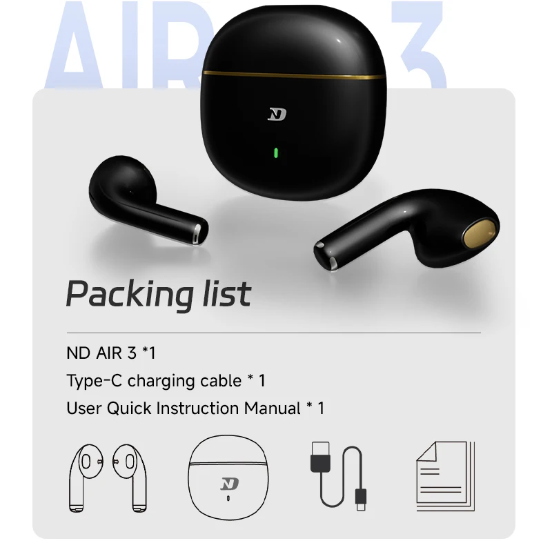 Słuchawki Bluetooth ND Air3 Zestaw słuchawkowy Bluetooth 5.4 do gier HyperBass 3.0 Wzmocnienie akustyczne Stereofoniczne słuchawki HiFi z redukcją szumów