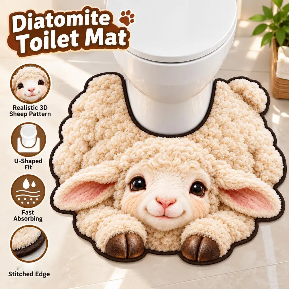 Novelty Sheep Pattern Toilet U-shaped Mat Non-slip Absorbent Bathroom Floor Rug Washable Quick-dry Bath Mat Household