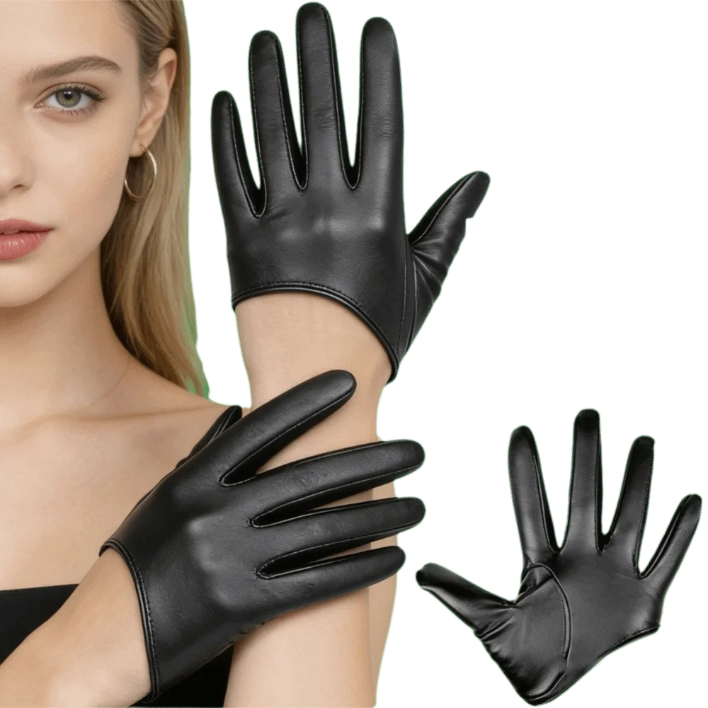Personality Fingerless Half-palm Gloves PU Leather Solid Color Five Finger Mittens Punk Gothic Patent Leather Gloves Women