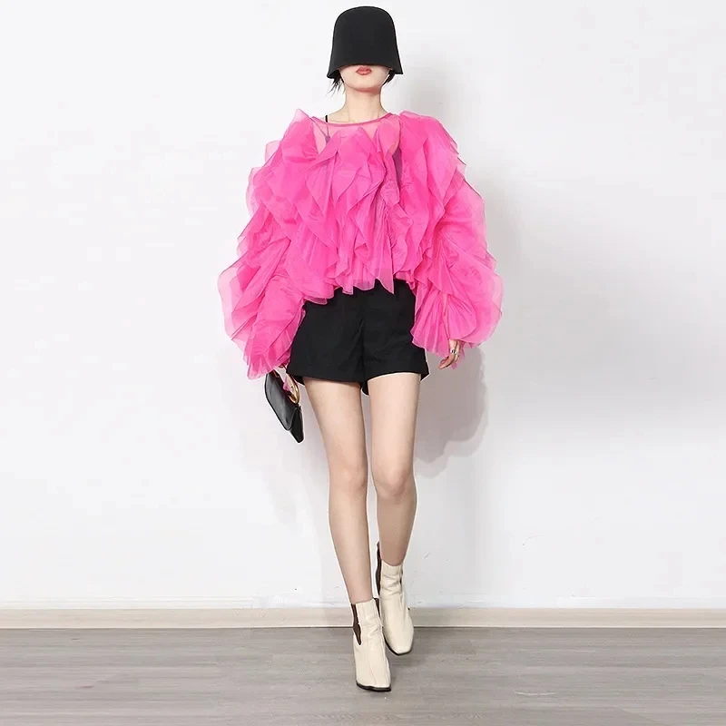 

2024 Long Sleeve Solid Color Women's Blouse Shirt Pullover Chiffon New Spring Summer Shirts Loose Streetwear Chic Casual Tops