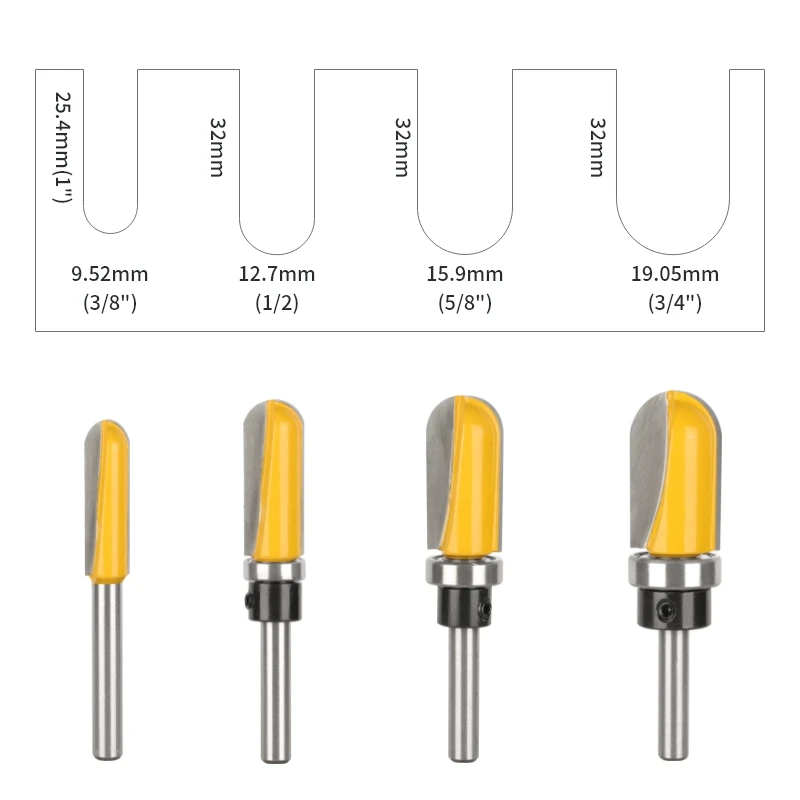 YUSUN Round Nose Bit With Bottom Bearing Router Bit Woodworking Milling Cutter For Wood Bit Face Mill Carbide Cutter End Mill