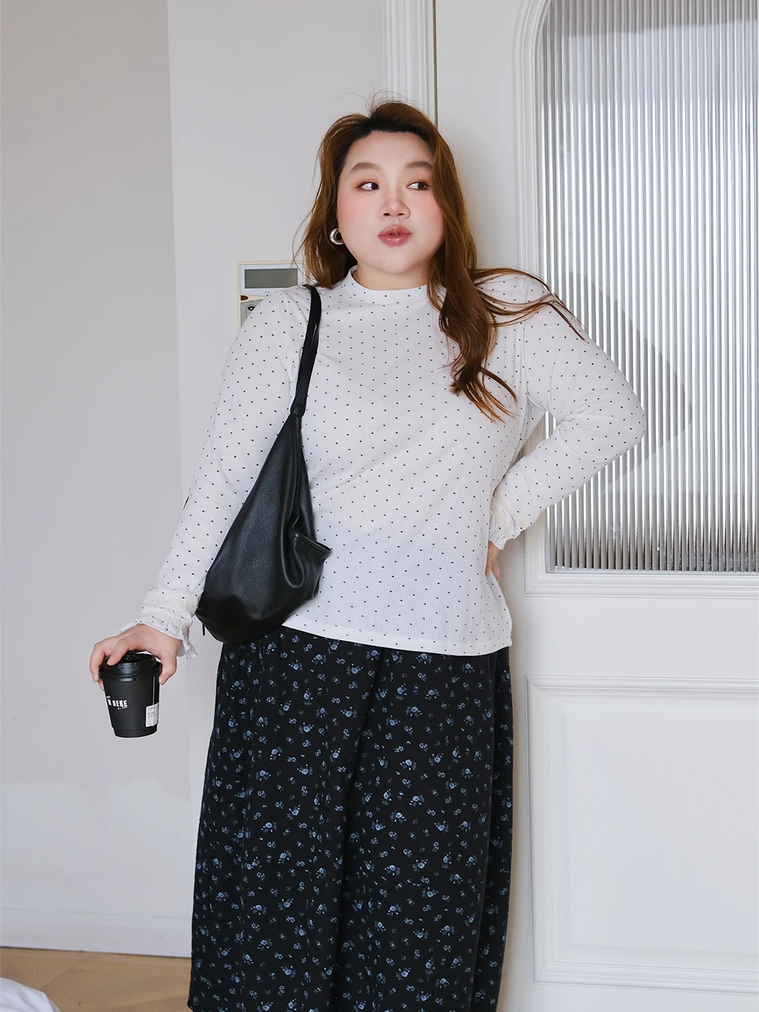 

Zooobaby004 Korean Sle Early Spring Simple Polka Dot Long Sve Lace irt Women Slimming Versatile Base Top