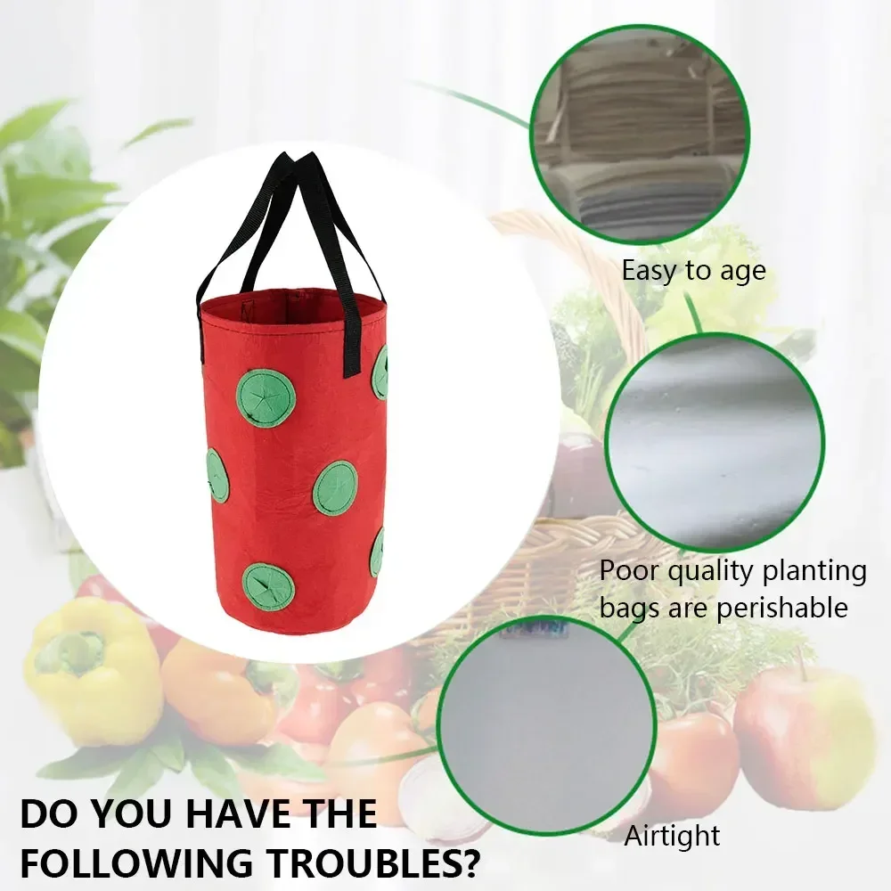 2Pcs Strawberry Grow Bags 3 Gallons Vertical Flower Herb Pouch Reusable Planter with 12 Hole Non Woven Plant Basket Planting Pot