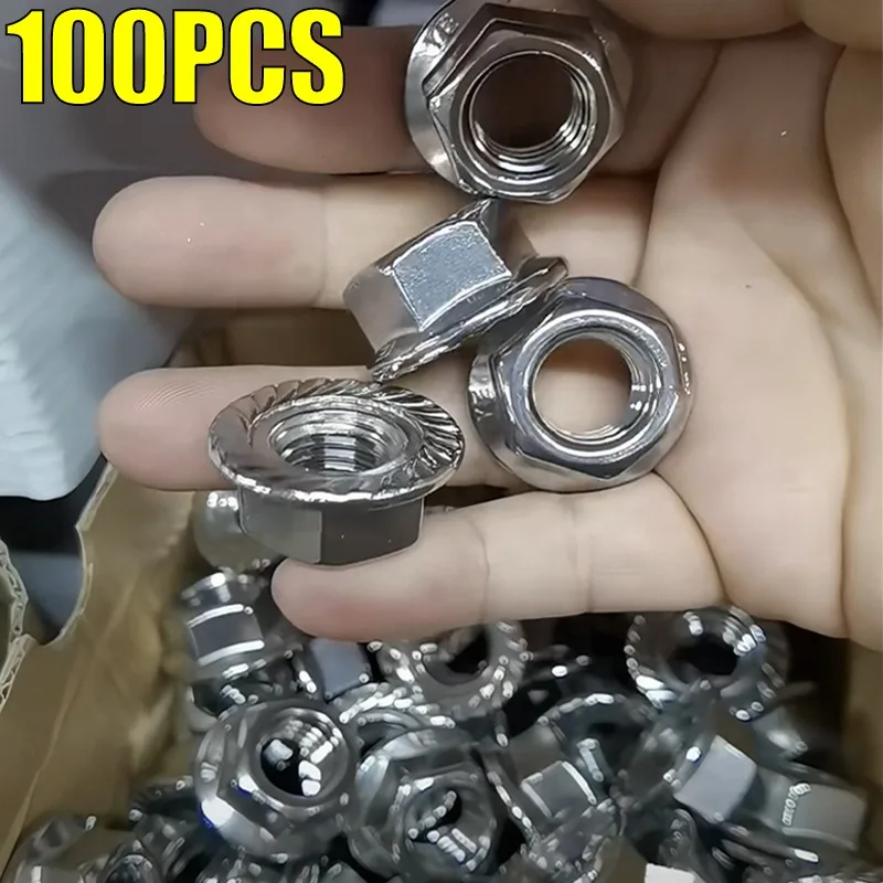 M3-M12 Serrated Hexagon Flange Nut Stainless Steel self-locking Hex Nut Coarse Thread Fasteners Nuts Hardware Assortment Kit