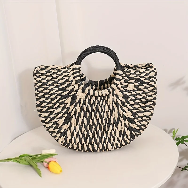 Straw Woven Clutch Bag, Retro Large Capacity Tote Bag, Women\'s Casual Handbag For Beach Travel