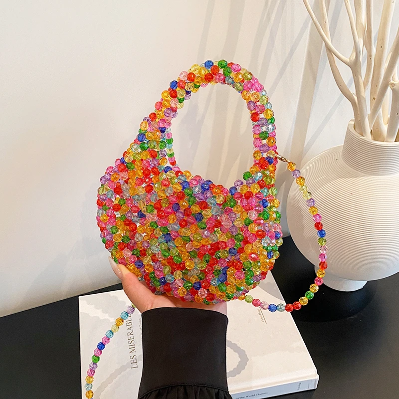 

Новинка 2025 года, горячая распродажа, модные изысканные сумки на плечо с бусинами, стильный дизайн, простые универсальные женские сумки через плечо высокого качества