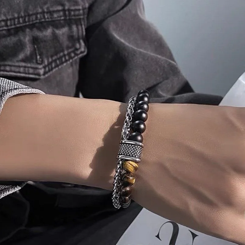 

Double Layer Design Titanium Steel Bracelet OT Bule Faion Jewelry for Men And Women Trendy Alloy Plated Silver Gold
