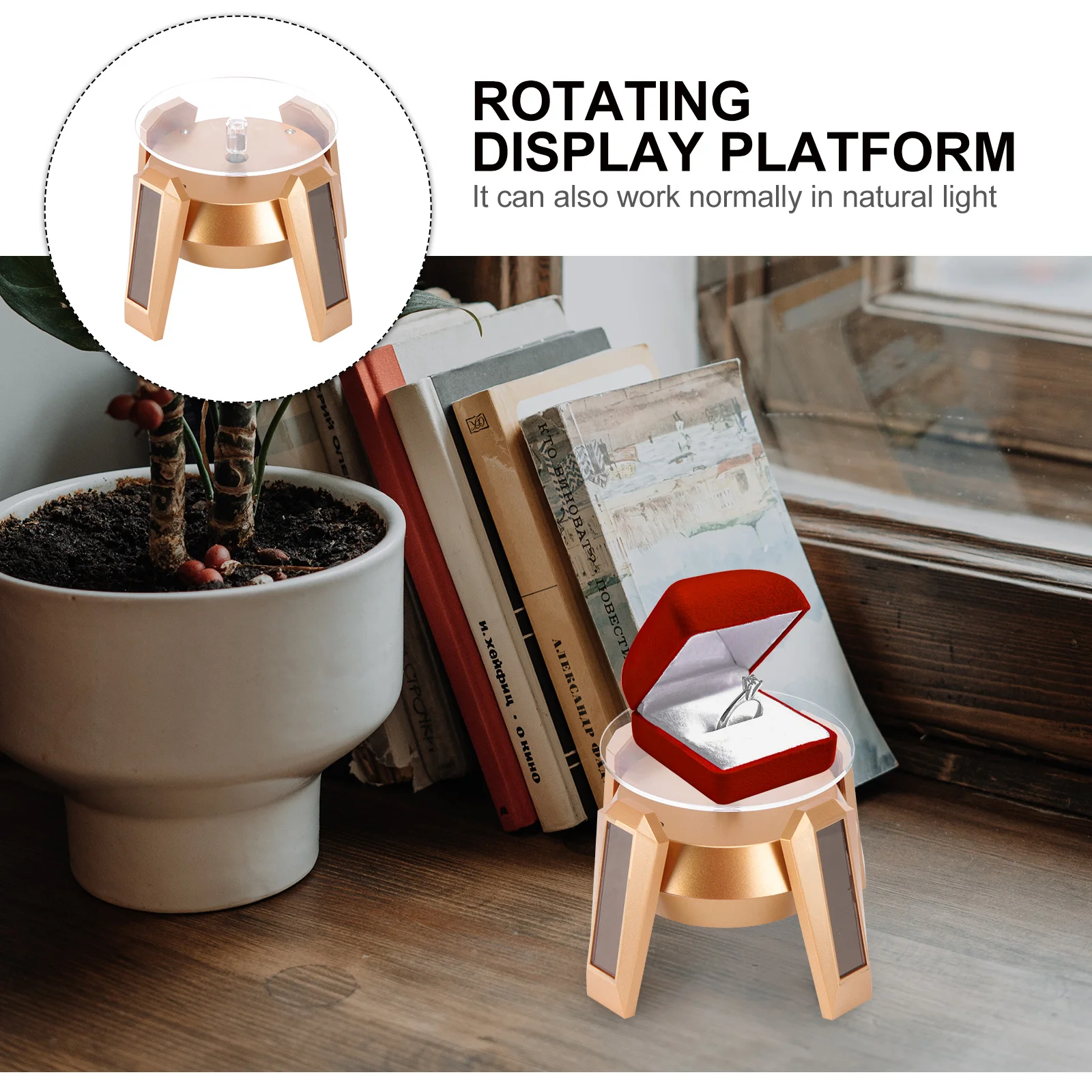 1Pcs Solar Powered LED Display Stand 360 Degree Rotating Turntable Adjustable Speed Desktop Display Rack for Watches