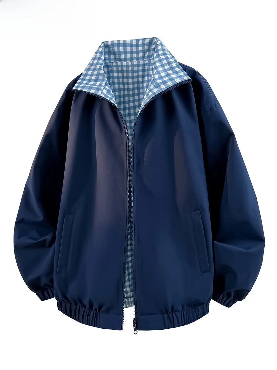 Cappotto Jaet con colletto alla coreana scozzese su entrambi i lati per uomo e donna Primavera Autunno Coppie Sle Loose Fit Poliestere impermeabile