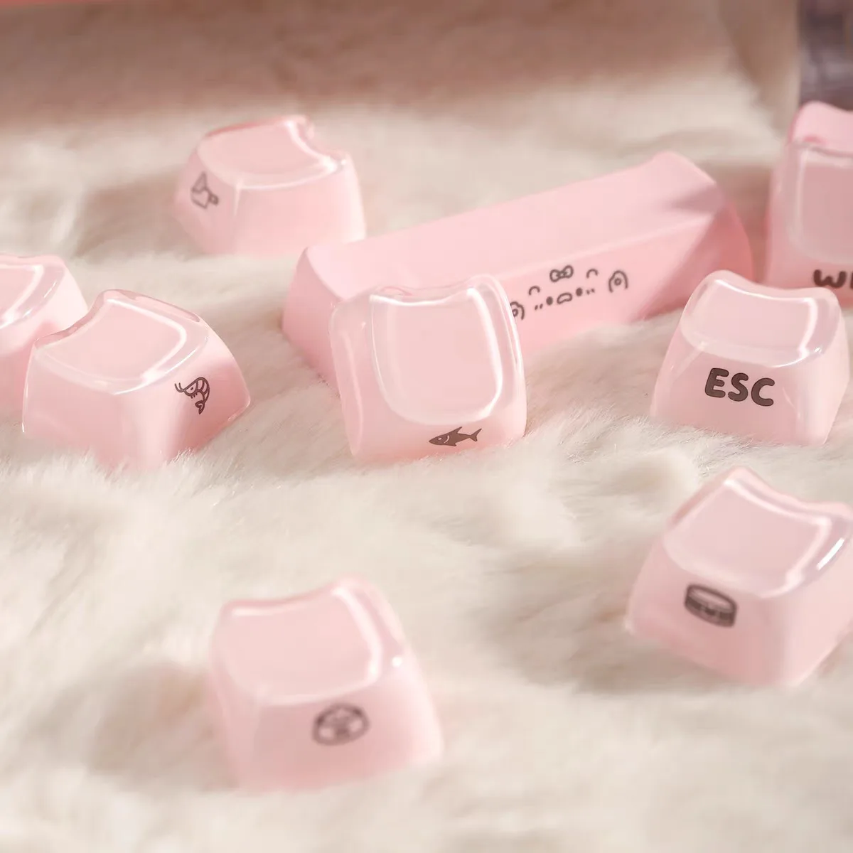 

Keycap mao high crystal jelly cat side engraved keycap, high value customized PC full set of crystal keycaps