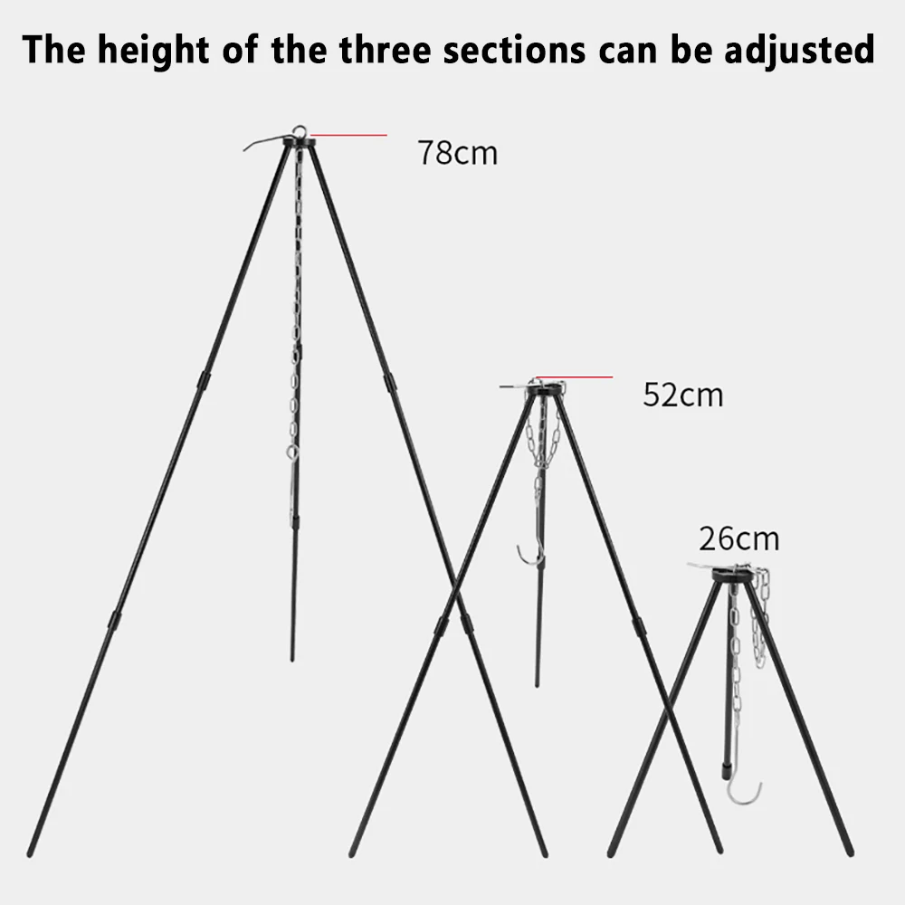 Camping Campfire Tripod for Hanging Pot Outdoor Cookware Picnic Cooking Pot Grill Rack Barbecue Support Aluminum Alloy Tripod