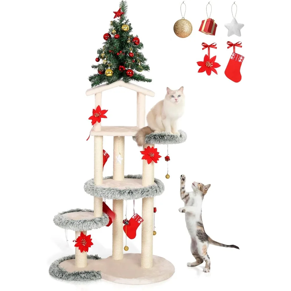 

Christmas Cat Tree - Multi-Level 65" Christmas Tree Cat Tower Condo for Indoor Cats