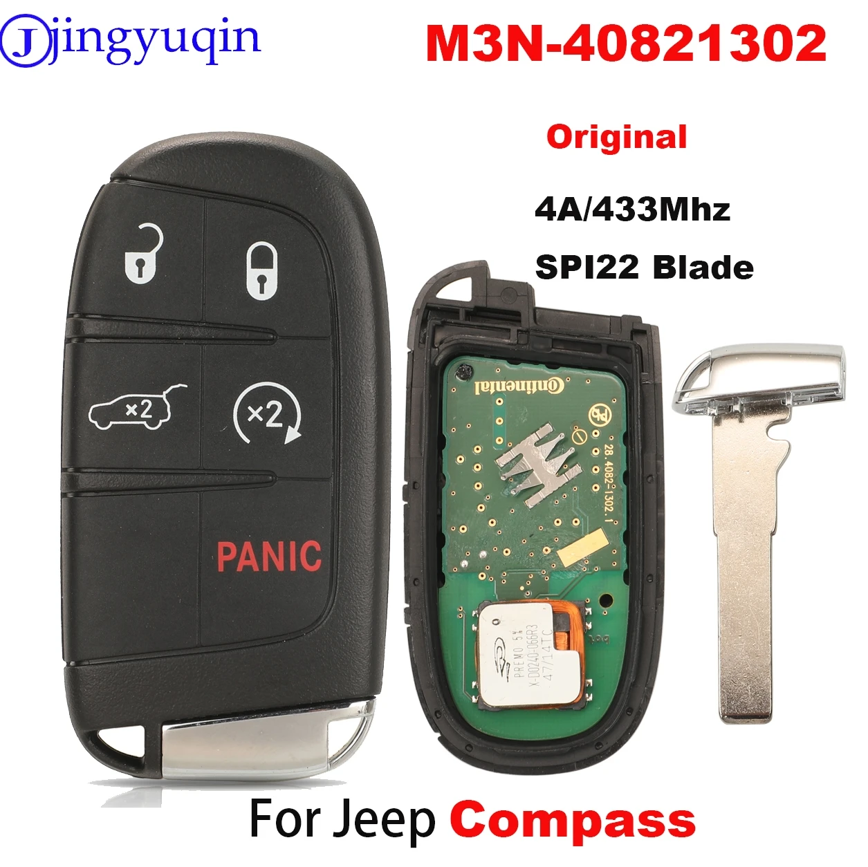 

jingyuqin 5buttons Remote Car Key 433Mhz ASK 4A Chip For JEEP Compass M3N-40821302 68250343AB IC:7812A40821302 SPI22 Blade