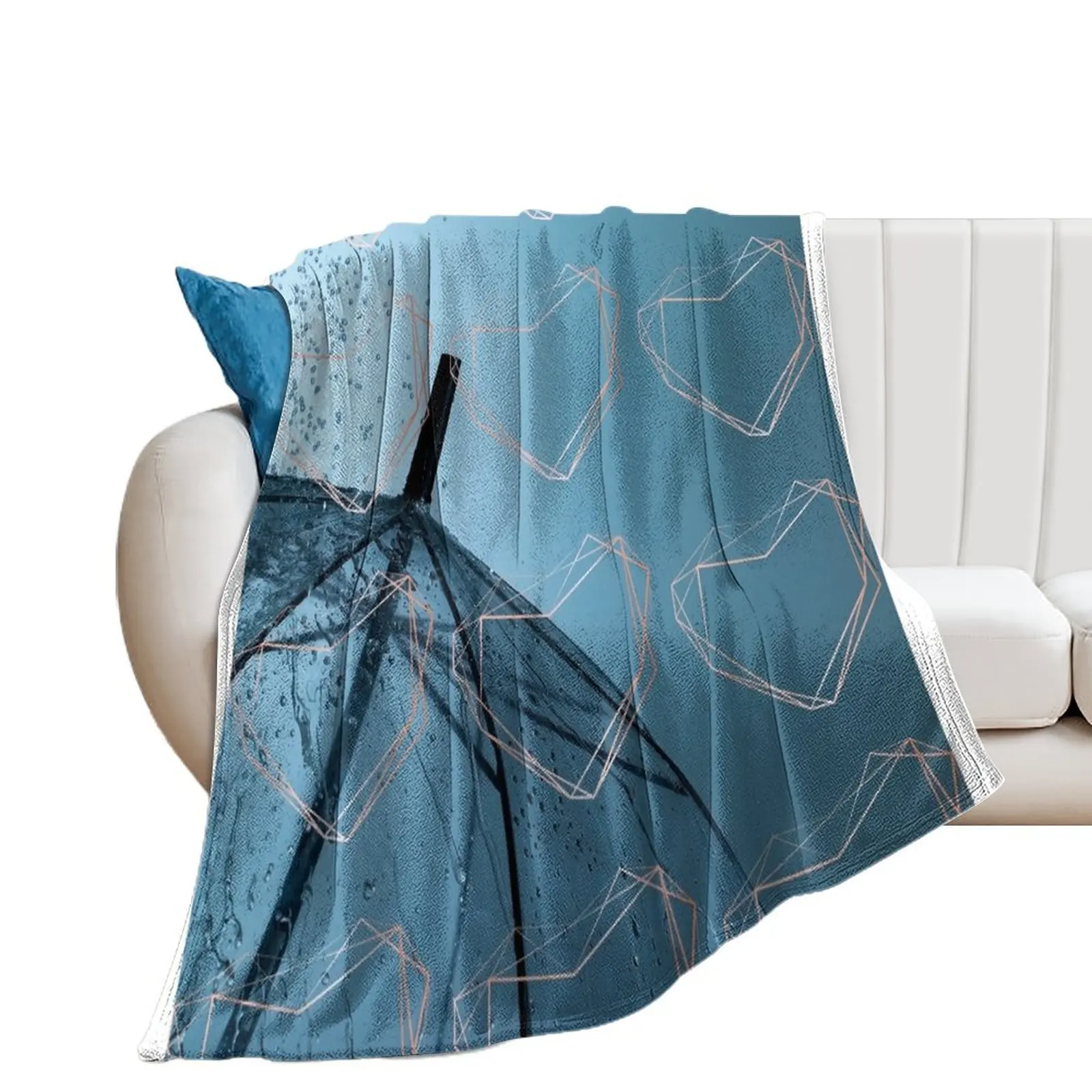 Geo Hearts and raindrops coming down on umbrella pattern Throw Blanket Decorative Sofas Soft Soft Plush Plaid Blankets