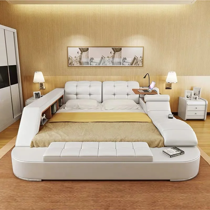 

Multifonction Modern Bed Upholstered Luxury Dressing Table Queen Smart Bed Couch Nightstands Camas De Casal Home Furniture
