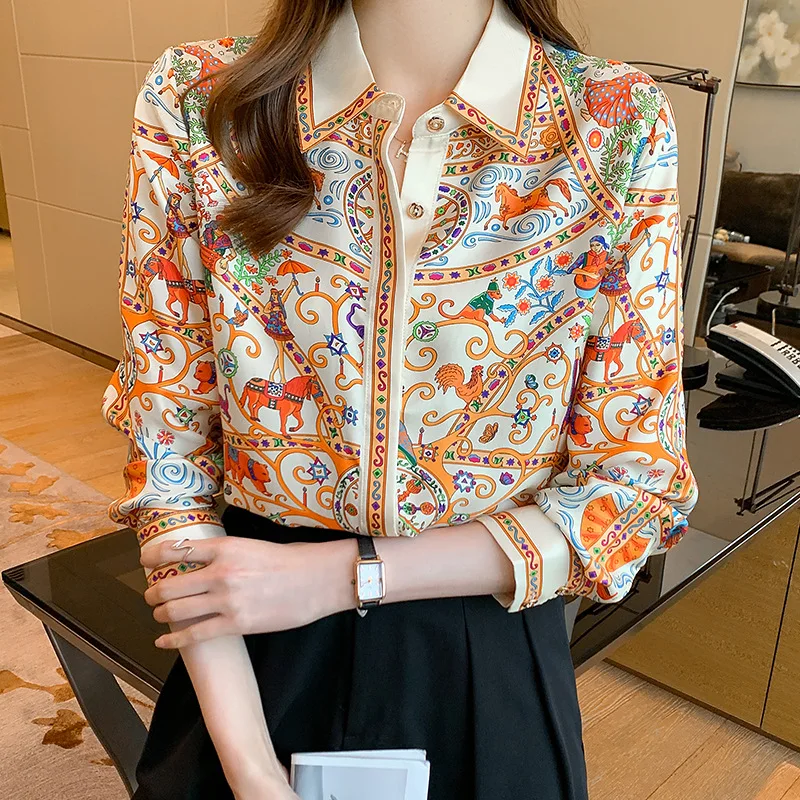 FANIECES S-3XL Vintage Women Shirt Autumn Long Sleeve Luxury Print Blouses Casual Tops Elegant Blusas Mujer قمصان وبلوزات camisa