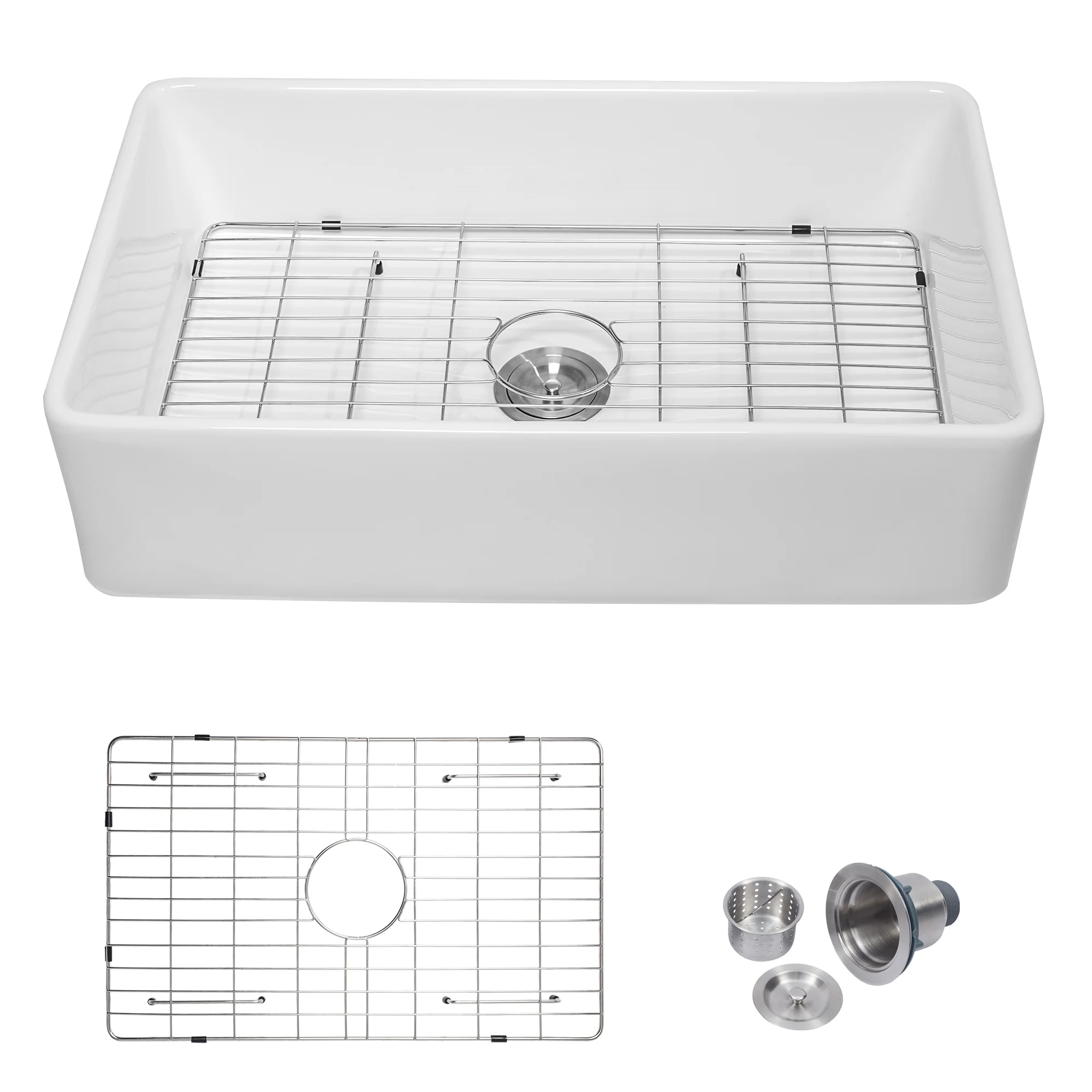 

Glossy Classic Farmhouse Sink 33*20 Inch White Porcelain Ceramic Rectangular Single Bowl Kitchen Sink