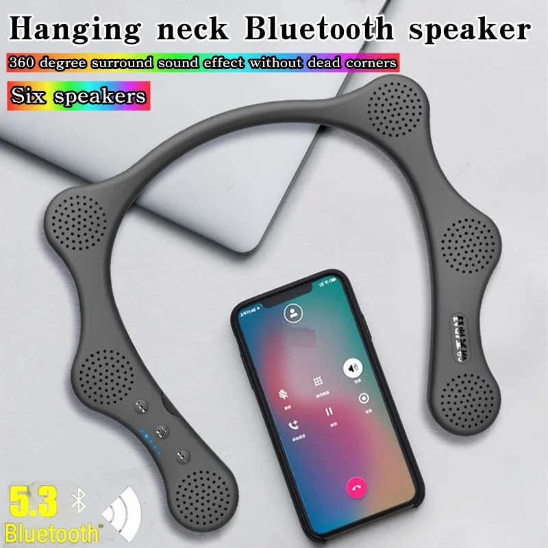 

Neckband Bluetooth Speaker Wireless Wearable Speakers Home Outdoor 6 Full Range Horn Music Player Surround Sound Support TF Card