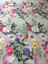 1Yard Embroidery Flower Tulle Mesh Fabric Wedding Dress Lace Fabric Fashion Dress Sewing Fabirc NEW