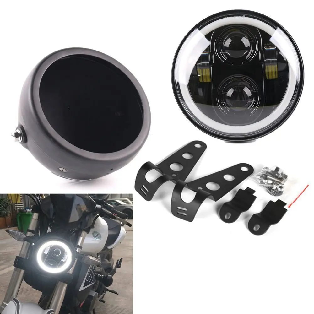 Universal Motorcycle 5.75 Inch Universal LED Round Headlight High Low Beam With Housing Bracket for Harley Honda Yamaha