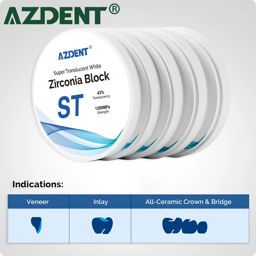 AZDENT ST White Zirconia Block Dental Lab Material 98mm Super Translucent for Lab CAD CAM Dentistry Tools Instruments 2024 New