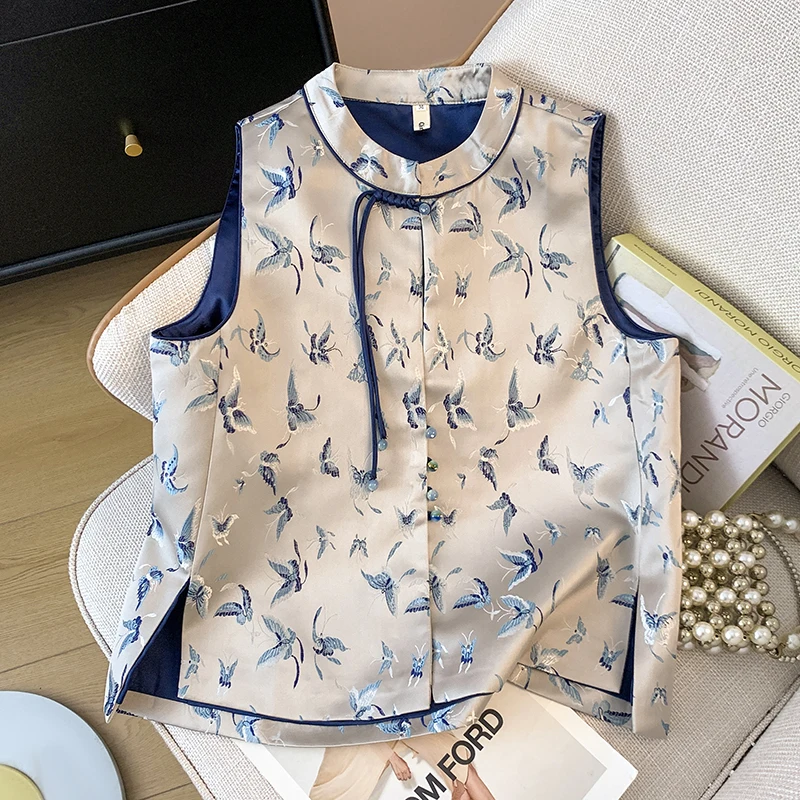 Elegante Chaqueta Bordada para Mujer, Estilo Étnico Chino, Cuello Redondo, Suéter con Botones, Top Tradicional Hanfu en Miniatura para Mujeres Jóvenes