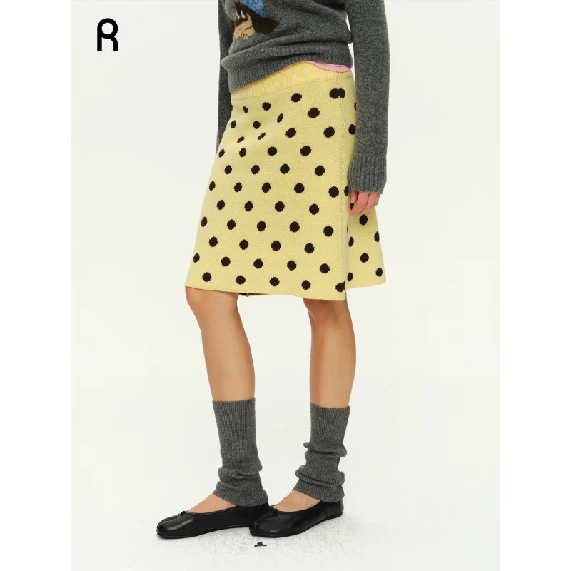 2025 Winter New Polka-dot Woolen Skirt Women's Jacquard Skirt Knitted Skirt French Retro