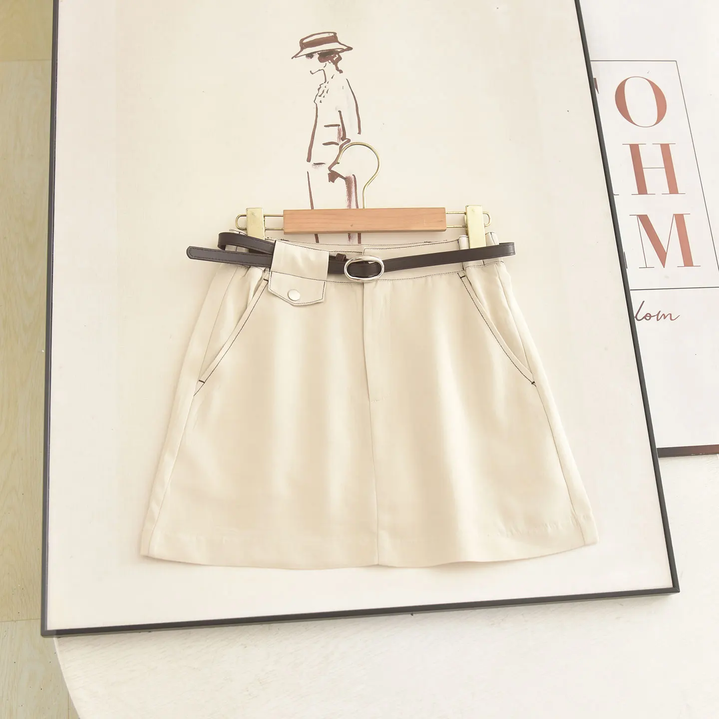 

High Waist A-Line Skirt with Bird Waist Belt Design Summer 2026 Elegant Versatile Slimming Women's Fashion Skirts