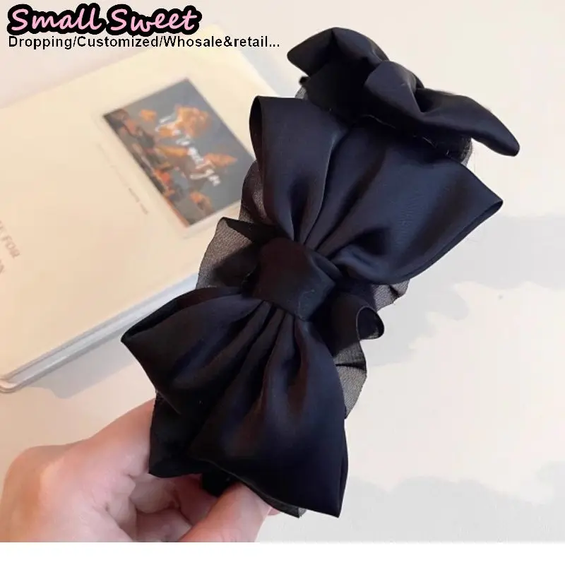 ثقافة فرعية هاراجوكو القوطية لوليتا Y2K فتاة ذكية الشرير الساتان الأزهار تكدرت القوس رباط شعر عقال الشعر هوب إكسسوارات الشعر