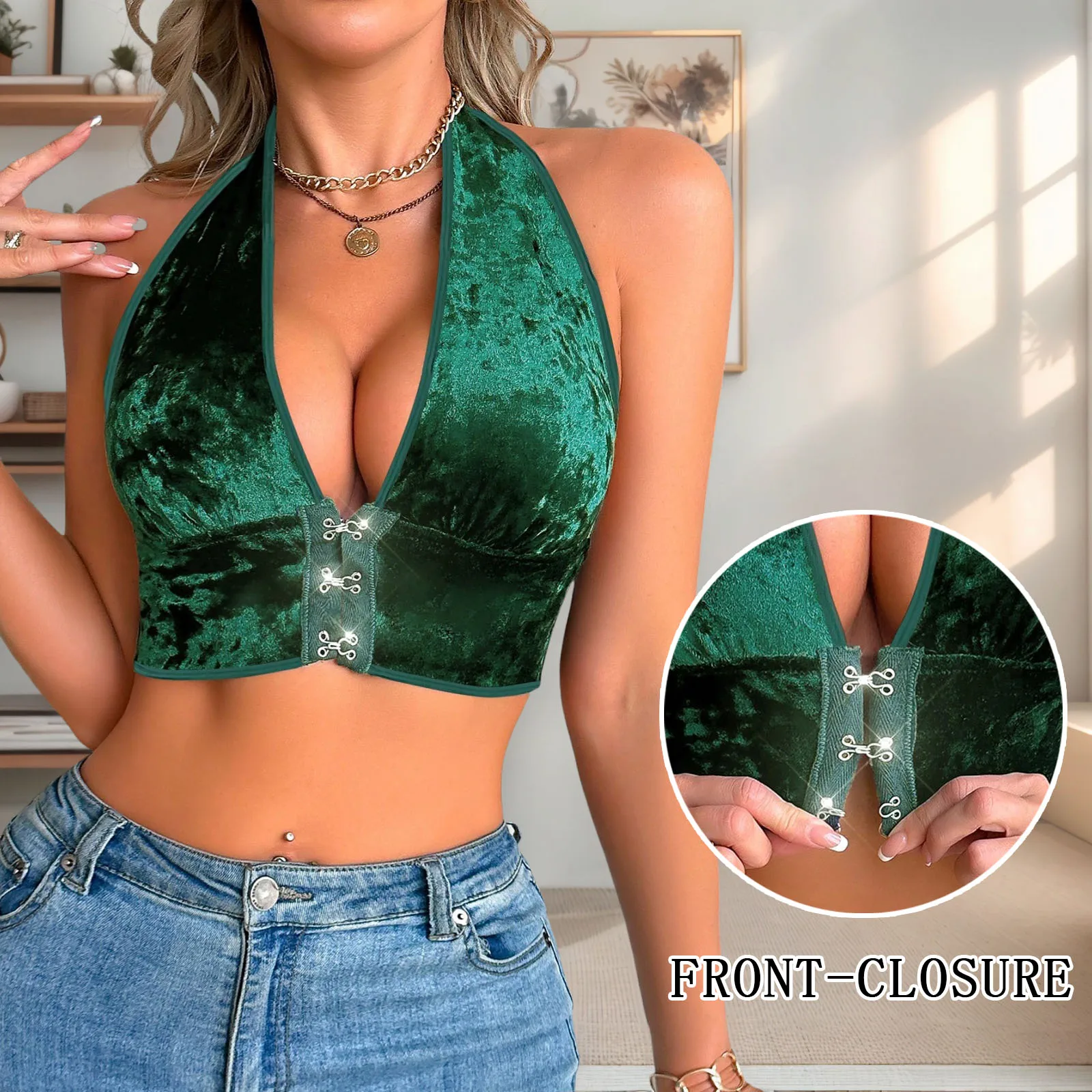 حمالة صدر نسائية برقبة رسن وإغلاق أمامي، حمالة صدر لاسلكية غير مبطنة، ناعمة ومريحة، حمالات صدر شتوية دافئة #1